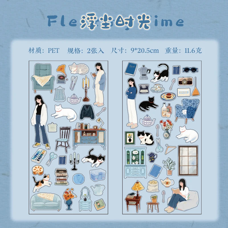 sticker autocollant transparent illustratif multicolore animaux objets ménagers personnages scrapbooking diy bricolage