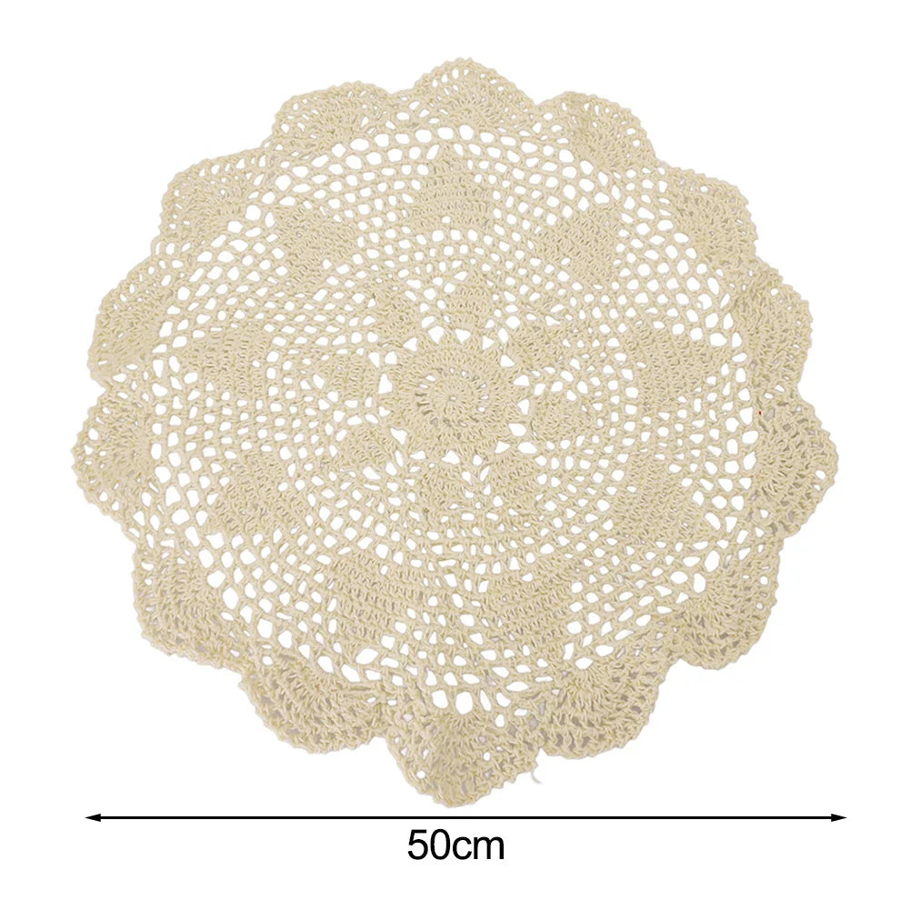 serviette table traditionnelle motif floral crochetée diamètre 35cm blanc