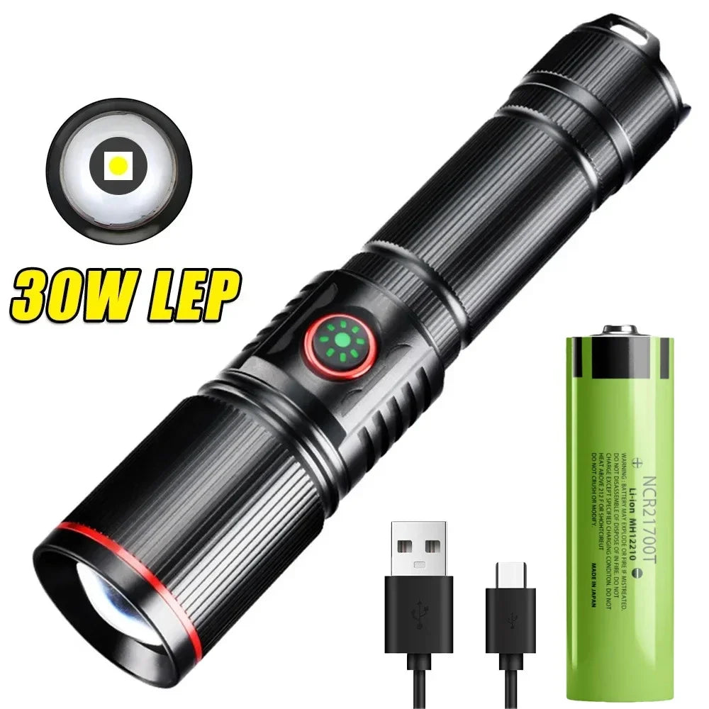lampe torche rechargeable led laser réglable résistante choc 500mètres noire anneau rouge