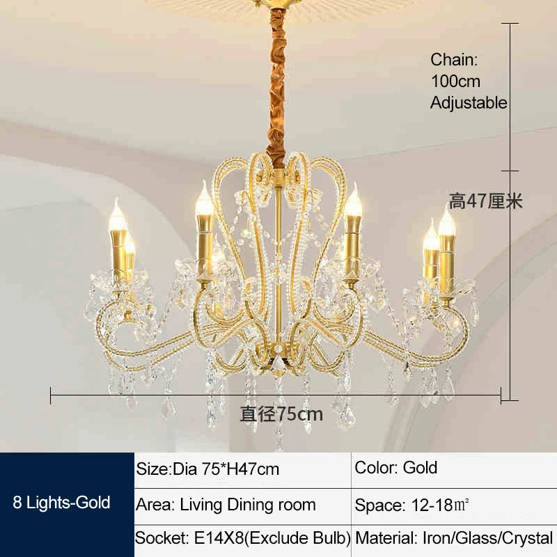 lustre doré cristal pendants élégant classique baroque suspension chambre salon