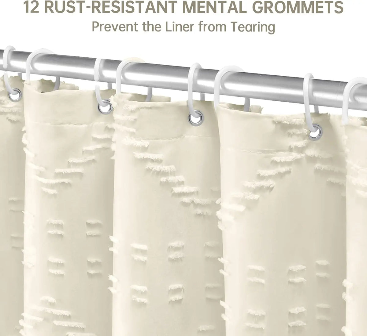 rideau douche bohème polyester semi transparent losanges crème franges tringle éco responsable