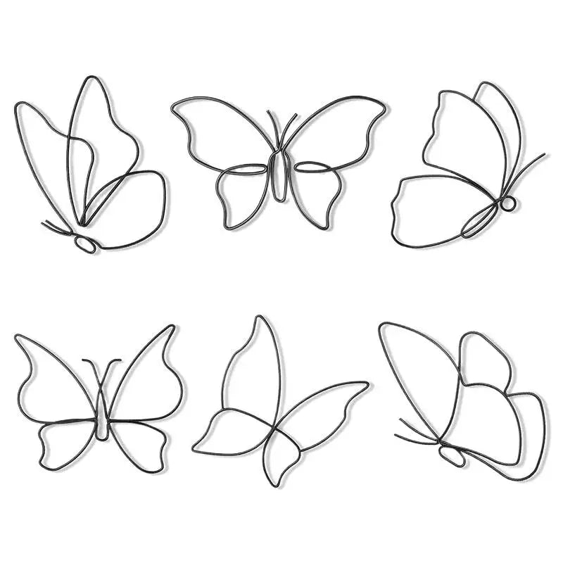 décoration murale papillons métal noir minimaliste set six pièces