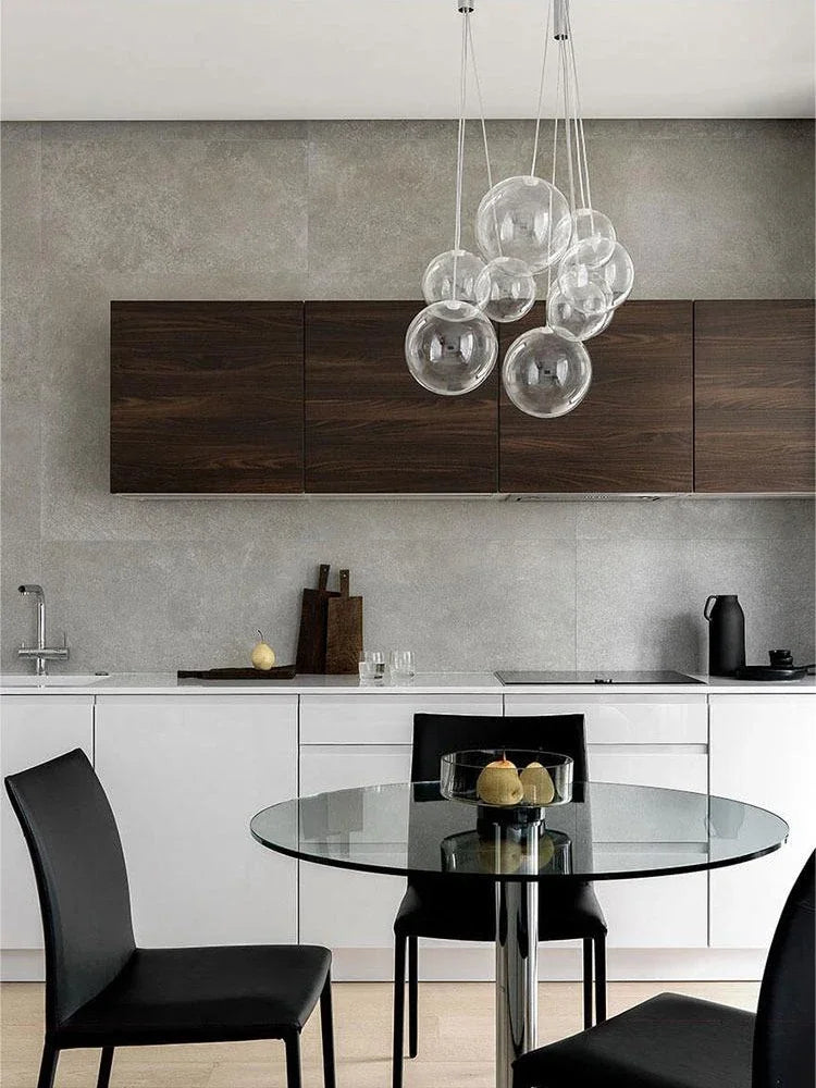 luminaire suspension pendentif boules verre doré transparent intérieur salon chambre decoration led neutre