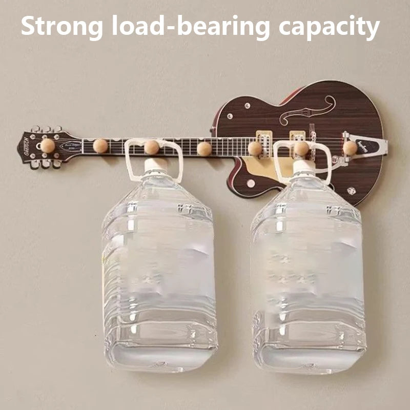 porte manteau guitare bois naturel classique sac casque vêtements disque son doré