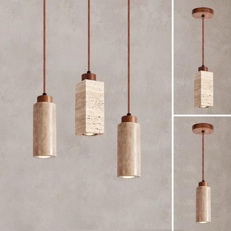 Suspension lumineuse moderne marbrée pierre beige brun salon restaurant étude chambre principal led