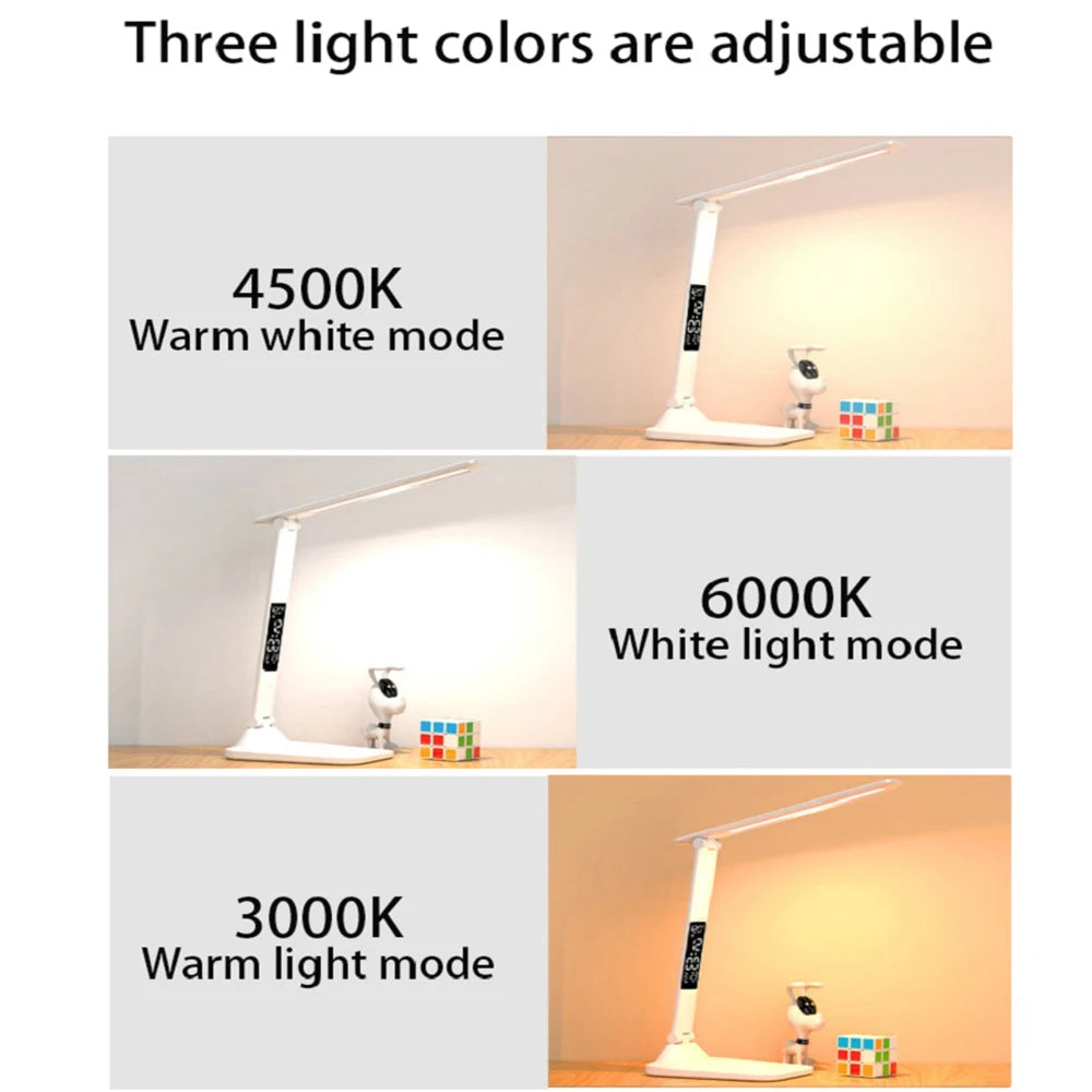 lampe table led blanc moderne minimaliste base pivotante affichage numerique bouton tactile usb charge