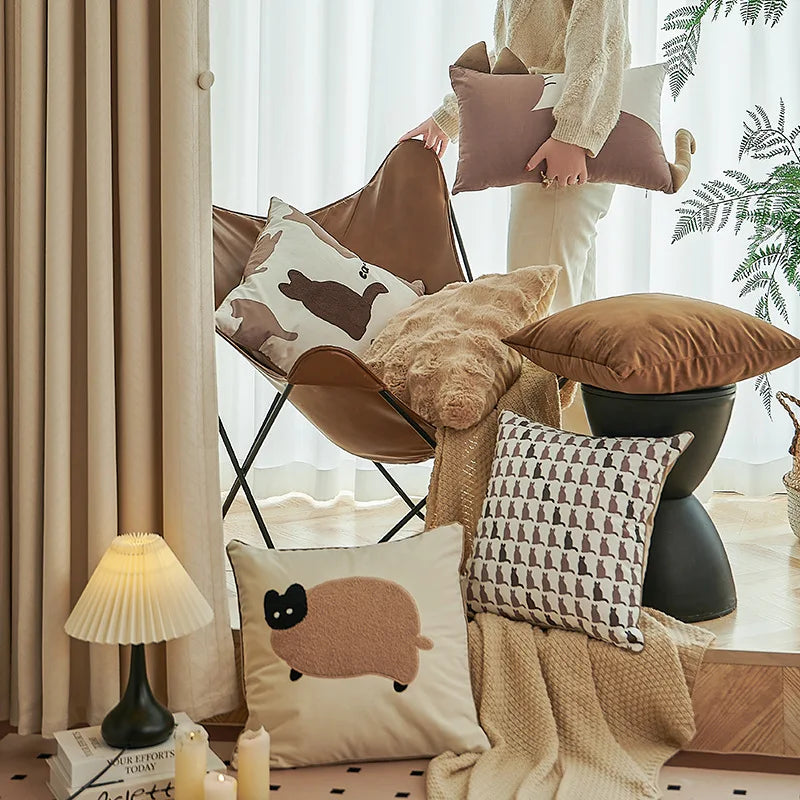 coussins brodés chats marron clair décoration maison moderne polyester 45x45cm 30x50cm canapé salon voiture