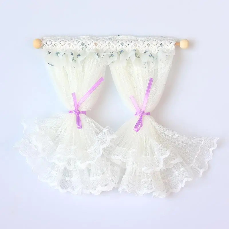 rideaux miniature dentelle maison poupée blanc crème bleu violet tulle romantique champêtre