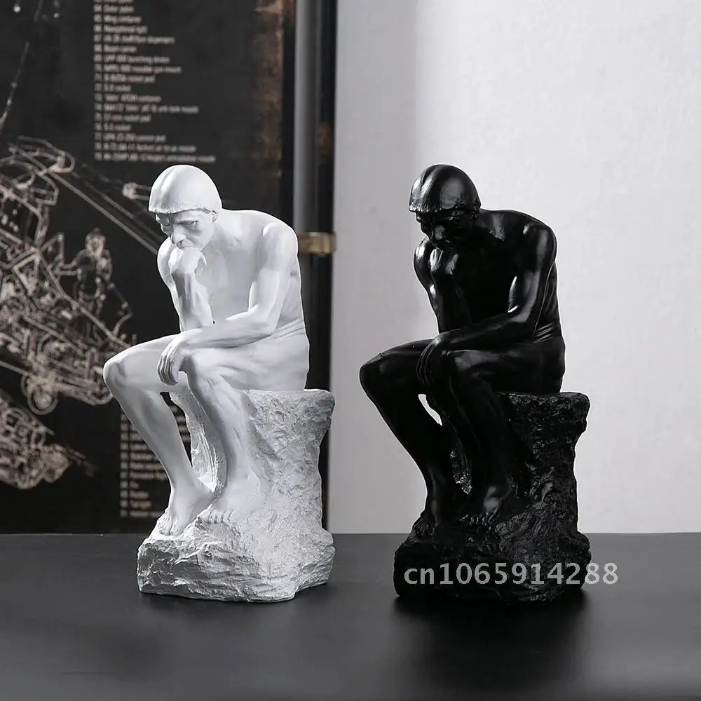statue penseur rodin résine blanc noir classique art antique décoration intérieure salon