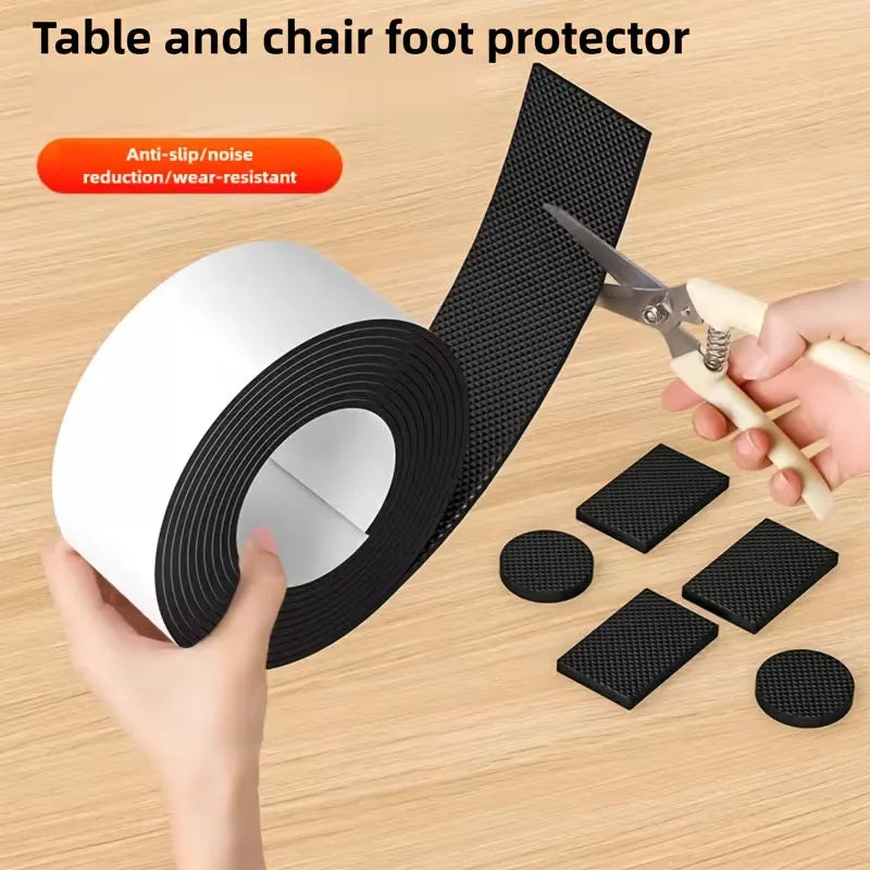 protections pieds tables chaises adhésives noires texture géométrique moderne antidérapantes rouleaux pièces rondes carrees