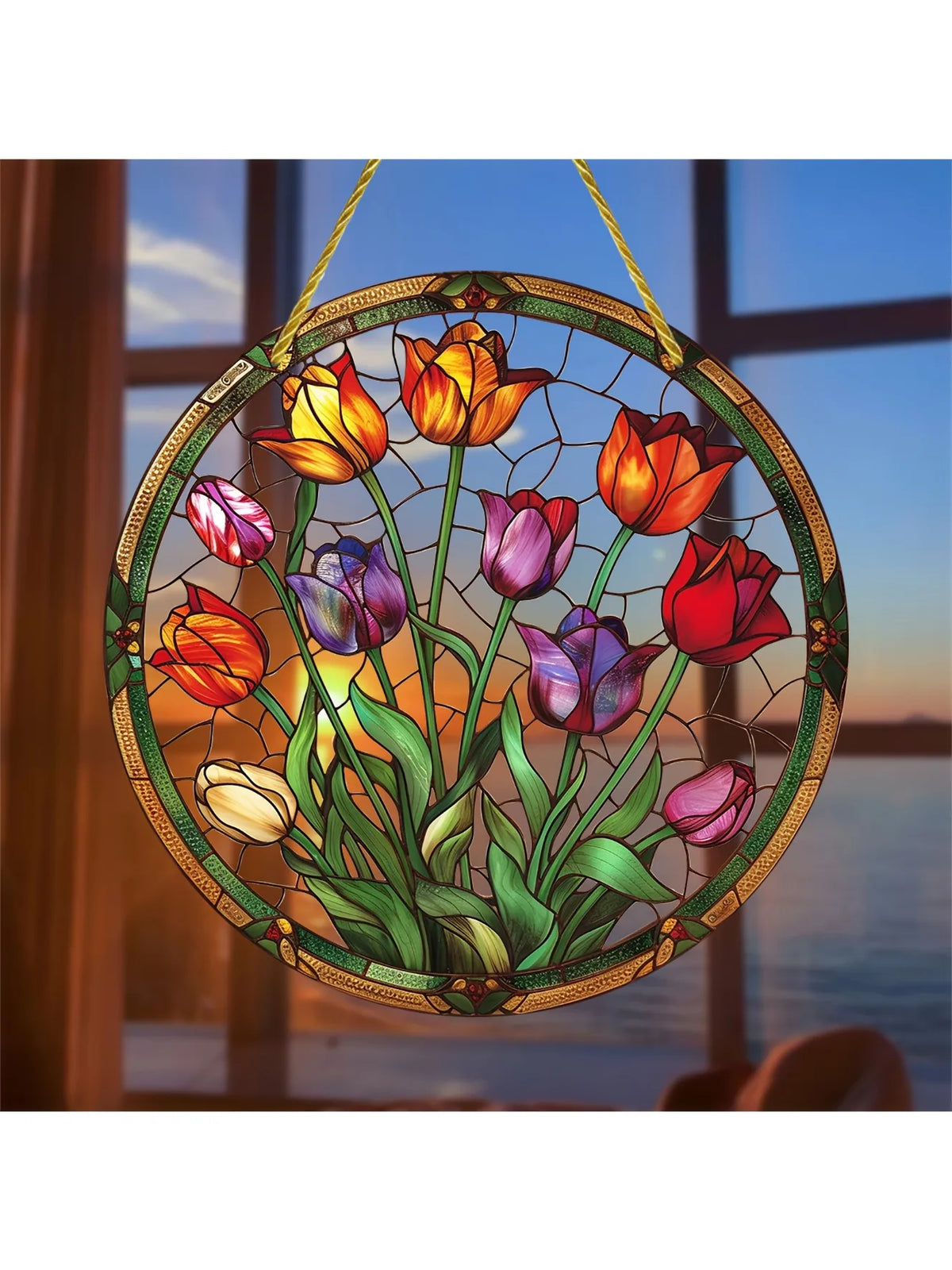 vitrail tiffany tulipes multicolore mural acrylique opaque décoration chambre anniversaire