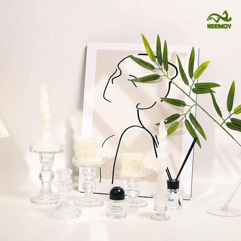 bougeoir verre classique transparent gravé décoration maison bougie aromathérapie ornement table