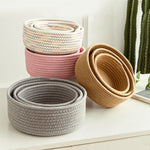 paniers rangement tissés main gris rose beige zigzag multiple opacité minimaliste réutilisable respectueux environnement