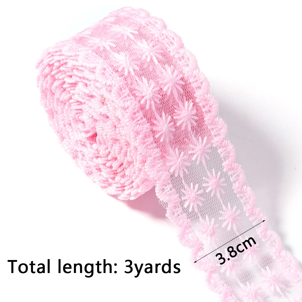 ruban dentelle rose clair fleurs motifs floraux translucide yards élégant décoration anniversaire mariage