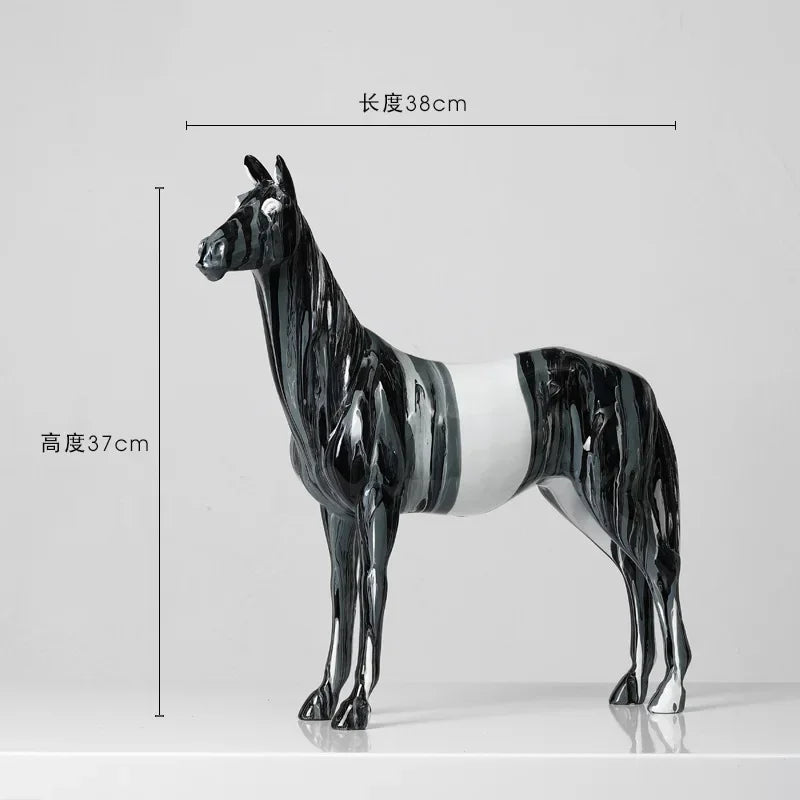 statue moderne cheval résine bleu orange marbrée opaque décoration intérieur salon bleu orange modernes