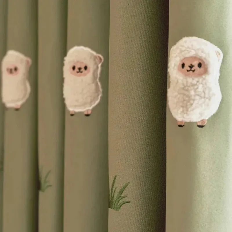 rideau vert moutons opacité polyester maison enfant decoratif chambre salon