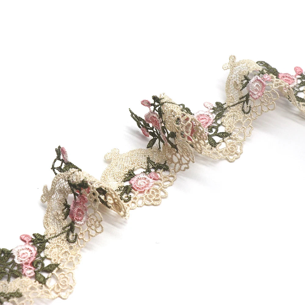 ruban dentelle fleurs brodées beige rose clair opacité traditionnel coton polyester