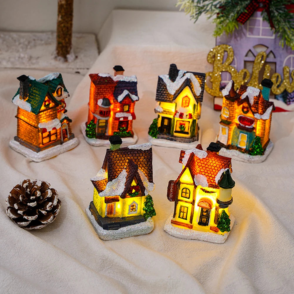 décorations noël maisons lumineuses multicolores motifs traditionnels résine vintage guirlandes lumineuses toits chaume fenêtres