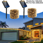 guirlande lumineuse solaire 100 led 10m corde chanvre jardin extérieur modes ip65