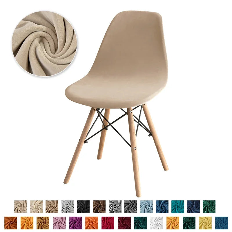 Chaise couvre velours étirable moderne fixée couleur vert foncé beigeclair