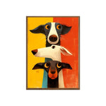tableau moderne impression toile visage animal stylisé jaune orange bleu opaque décoration chambre sans
