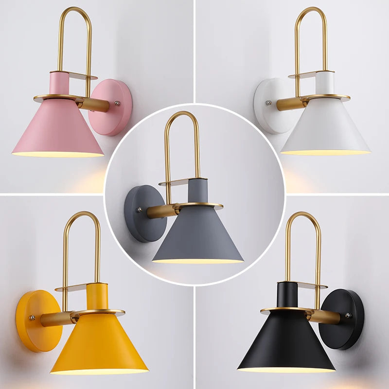 lampe murale moderne conique vis fixation noir blanc rose bleu marine jaune gris minimaliste