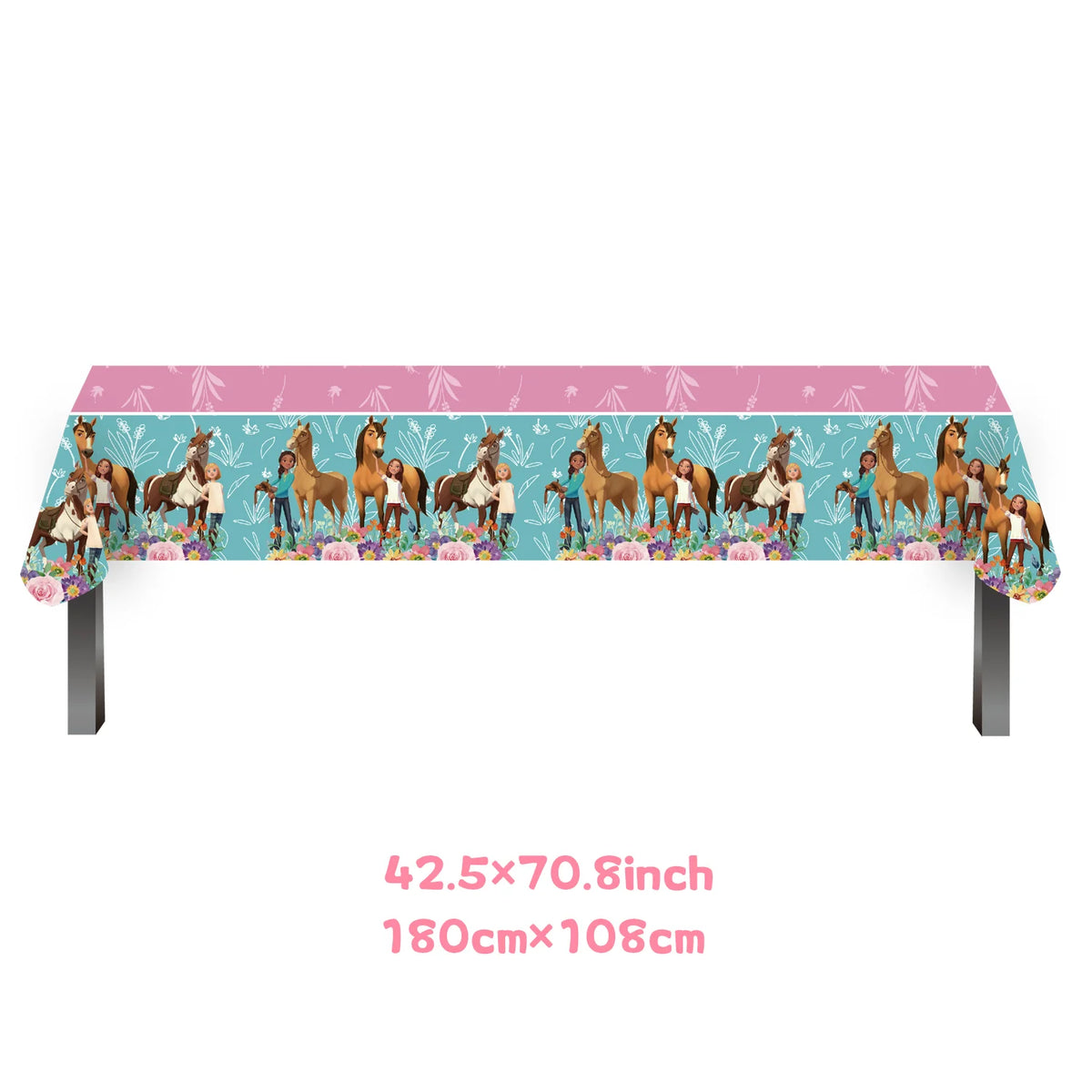 assiettes anniversaire chevaux filles fleurs nappe table enfant illustration mariage noël fêtes