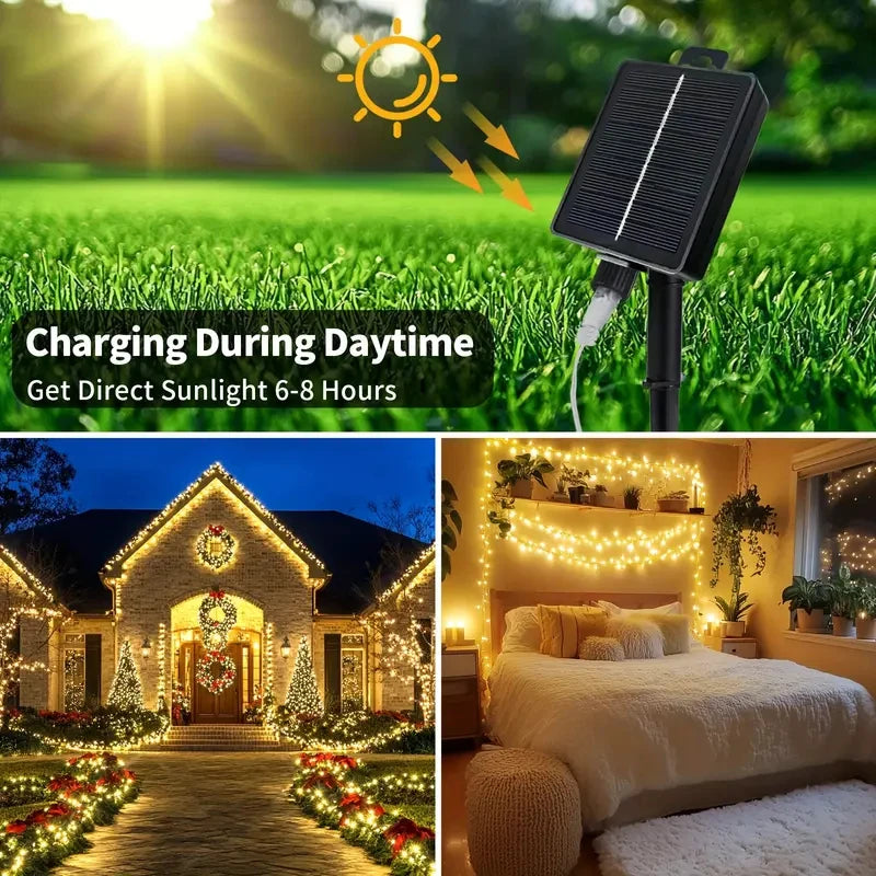 guirlande lumineuse solaire dorée modes étanches noël extérieure moderne decoration jardin led fil cuivre