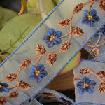 ruban brodé fleurs polyester 4.5cm large translucide violet rose bleu decoratif couture festif ecologique