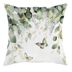 coussin blanc feuilles eucalyptus papillons texte sweet love hope zipper 45x45cm