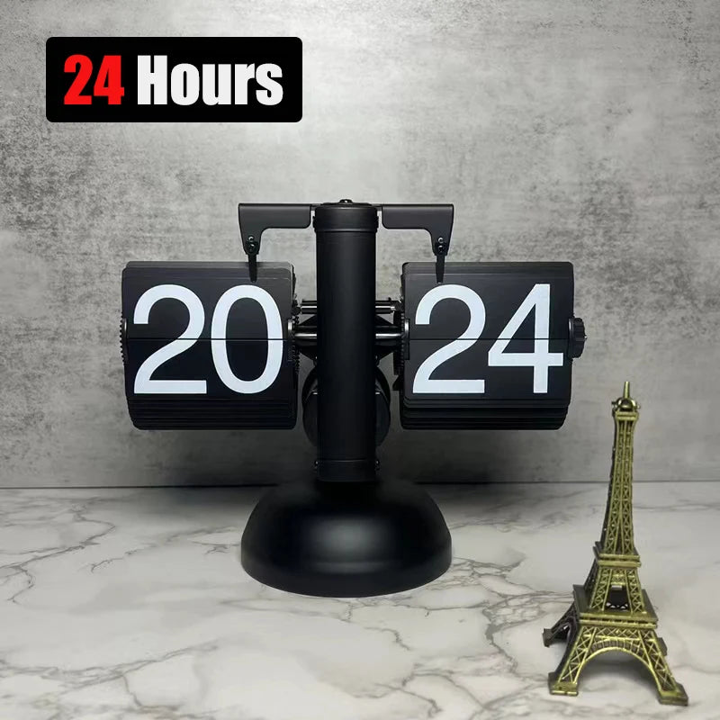 horloge cadran rotatif vintage noir blanc rétro pied circulaire chiffres noirs fond blanc