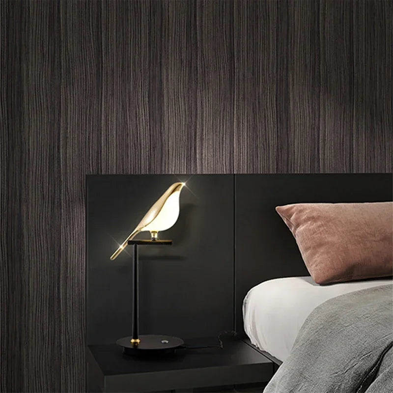 lampe poser oiseaux stylisés or blanc contemporaine minimaliste interrupteur tactile verre dépoli économie énergie