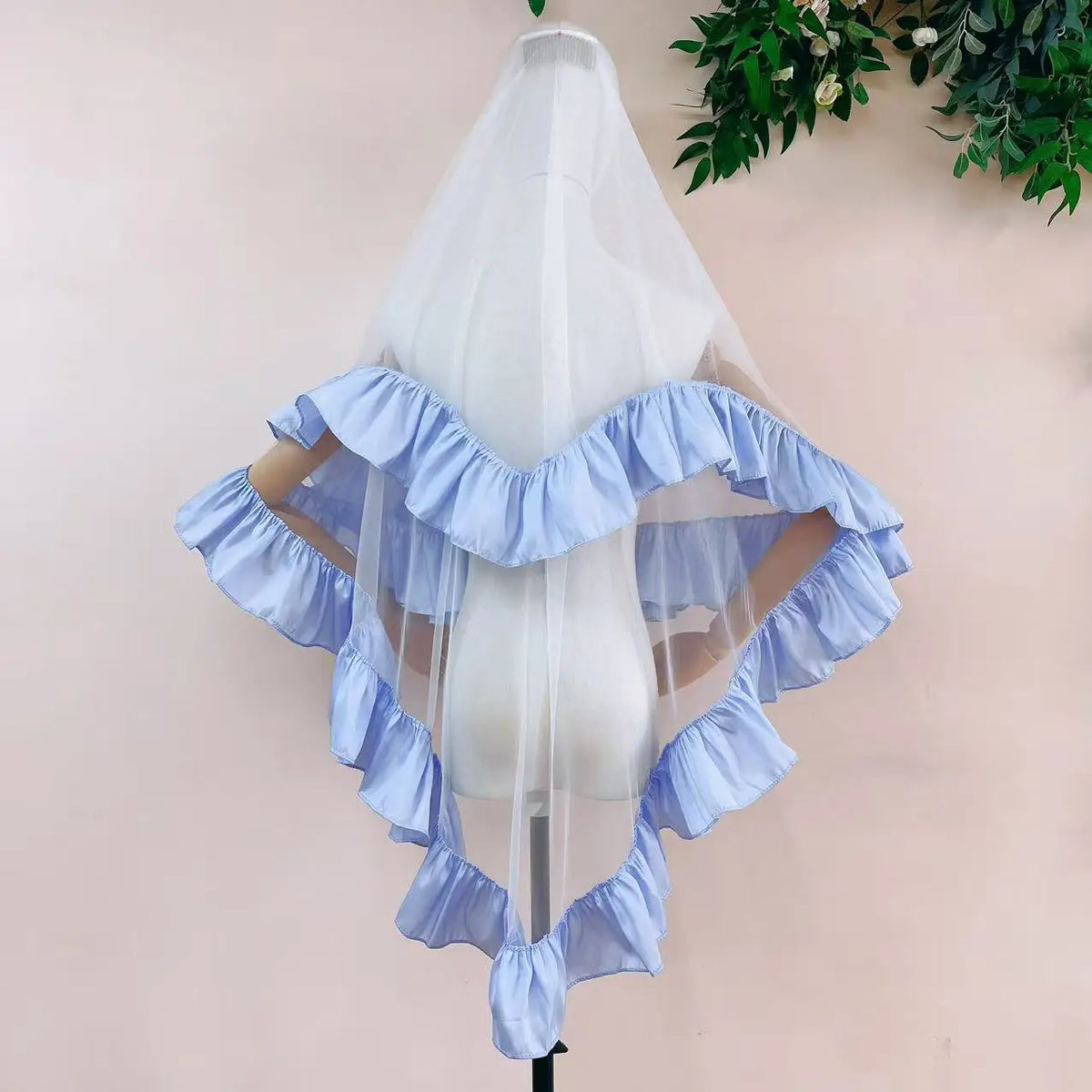 voile mariée blanc rose violet classique élégant volants polyester deux couches translucide
