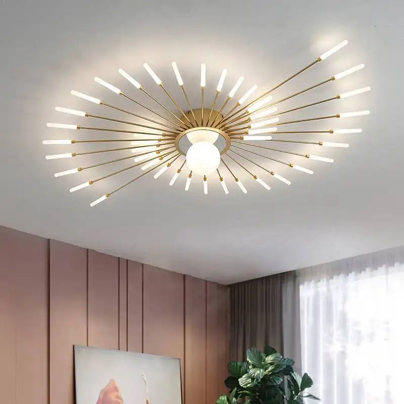 luminaire moderne or noir branches rayonnantes abatjour opaques décoration contemporaine chambre salon