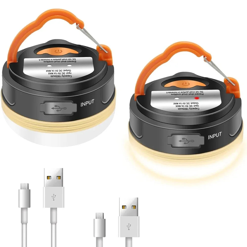lampe camping rechargeable led noir orange doré moderne pratique crochets aimants usb