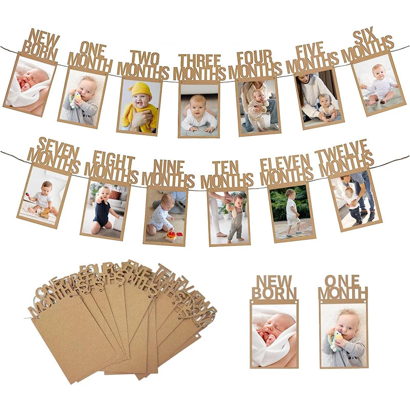 cadre photo bébé anniversaire marron clair papier kraft rustique clips ruban adhésif occasion fête