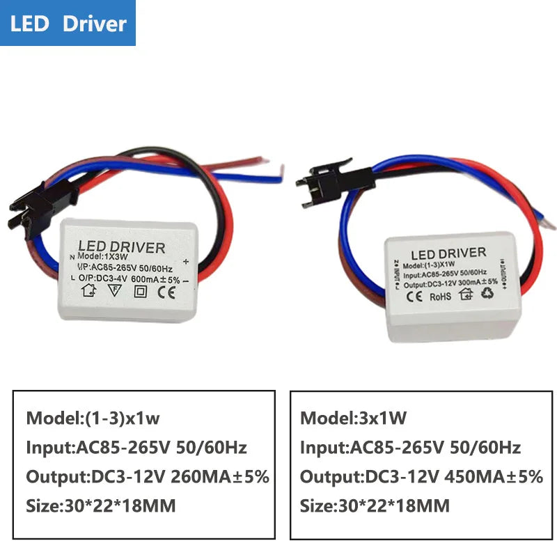 pilote led 1w 3w 260ma 450ma alimentation courant constant projecteur led driver blanc électronique