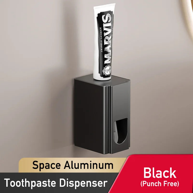 distributeur dentifrice mural gris métallisé moderne adhésif embout dégagement minimaliste