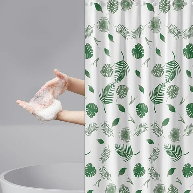 rideau douche moderne feuilles tropicales blanc vert opacité crochet douche toilettes imperméable séchage rapide