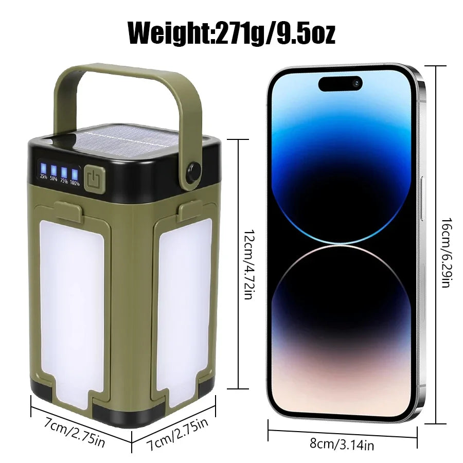 lampe solaire portable camping vert olive modes éclairage led recharge usb