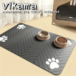 tapis absorbant animaux gris rayures moderne antidérapant lavable deux bols