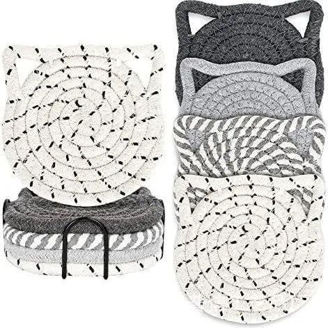 serviettes table boho tissu tressé motif spirale beige blanc absorbantes sans support