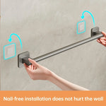 porte serviettes mural aluminium argenté lisse moderne adhésif salle bain simple robuste 30cm 40cm
