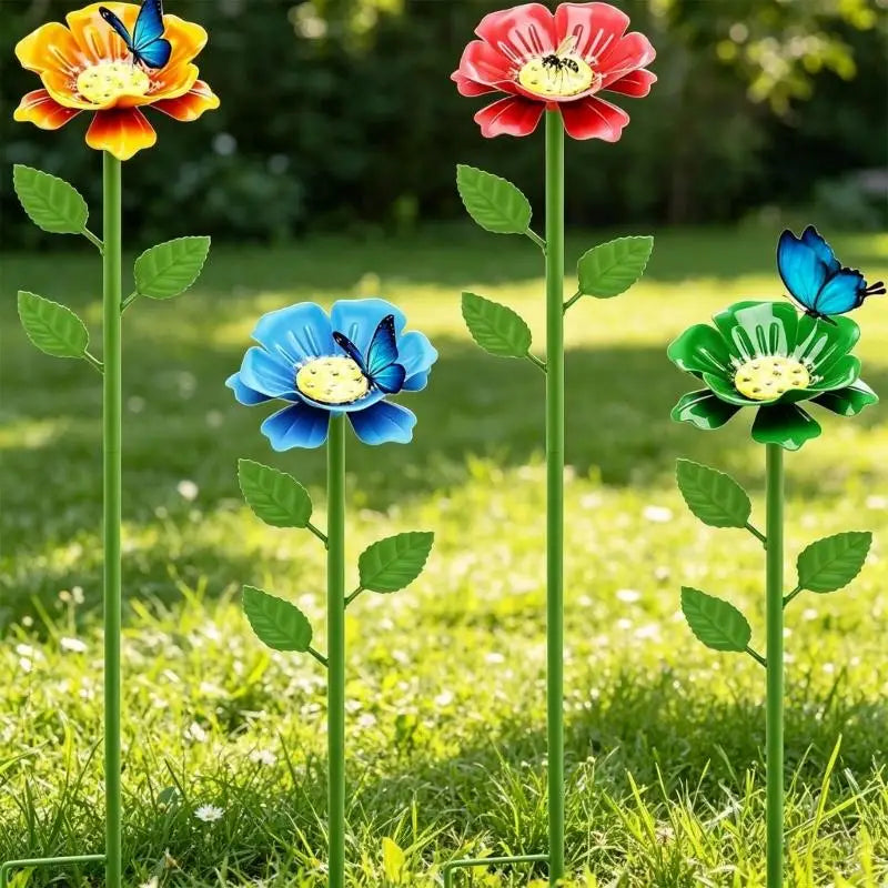 décoration jardin fleurs papillons feuilles moderne verte bleue rouge transparenteextérieur
