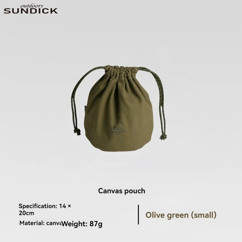 sac cordons vert olive toile épaisse texture naturelle pratique outdoor camping rangement serviettes ustensiles