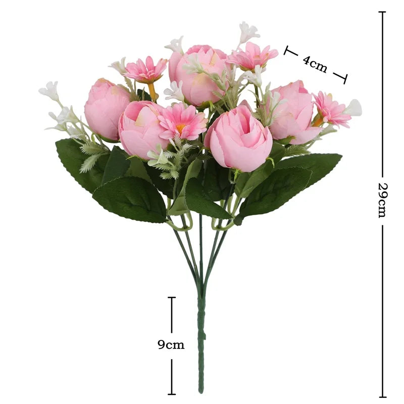 décoration intérieure bouquet fleurs artificielles roses blanches feuilles vertes modernes 29cm 3pcs