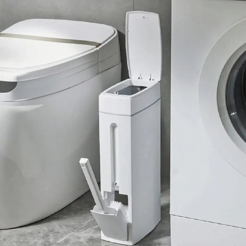 poubelle salle bain brosse wc intégrée moderne blanc plastique gain place