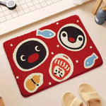 tapis cartoon anti dérapant bleu clair noir blanc rouge jaune penguins poissons visage résistant