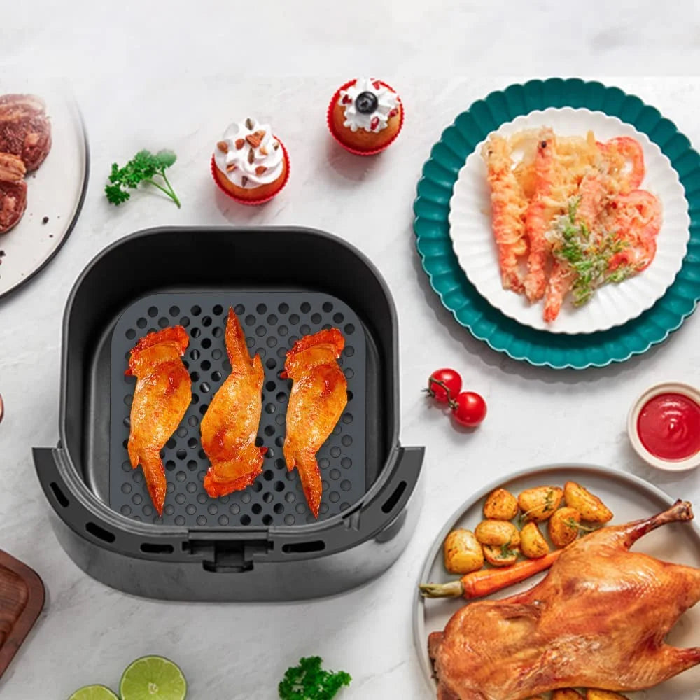 plateau perforé silicone noir rouge antiadhésif airfryer cuisine utilitaire facilenettoyage resistantchaud