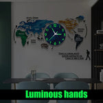 horloge murale moderne carte monde adhésif salon noir bleu vert designextérieur attendre